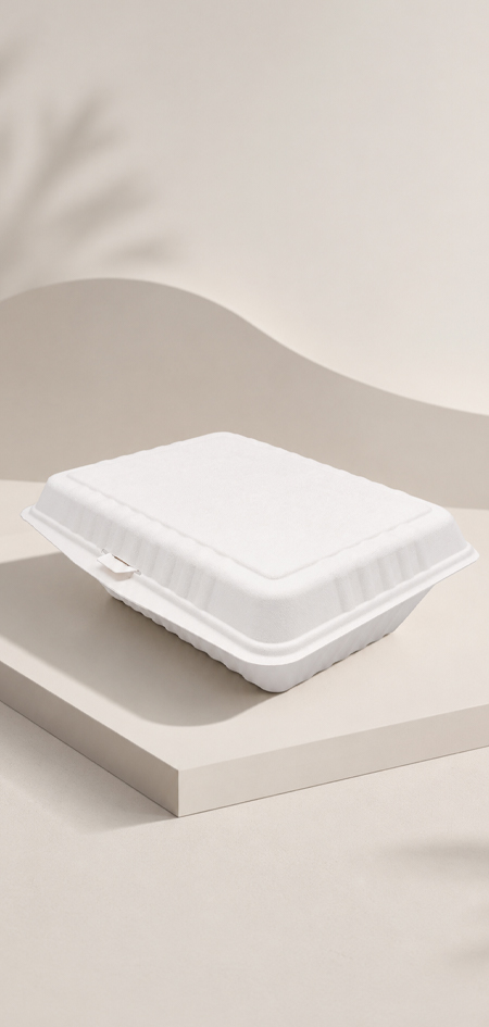 1 compartment bagasse takeaway box for hot meals and delivery