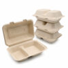 2-Compartment Bagasse Clamshell Takeout Food Box