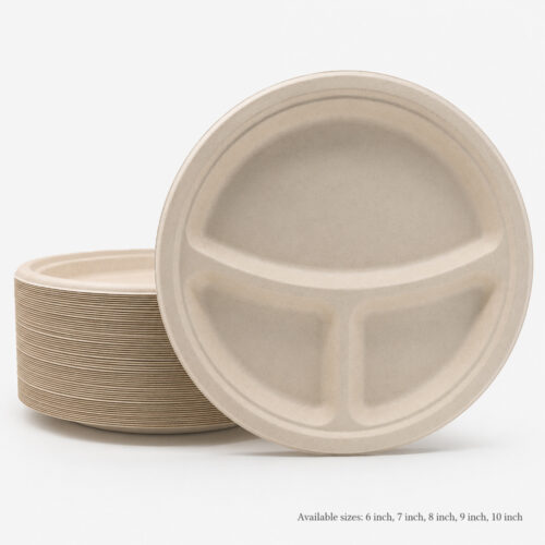 3-Compartment Bagasse Plate for Foodservice Supply
