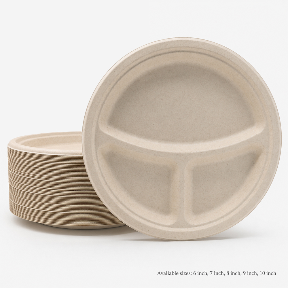 3-Compartment Bagasse Plate for Foodservice Supply
