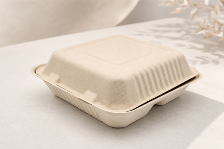 3-Compartment Bagasse-Style Clamshell Takeout Box