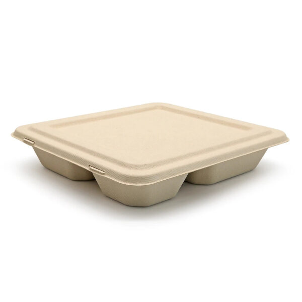 4-Compartment Bagasse Food Container with Lid 4-Compartment Bagasse Food Container with Lid