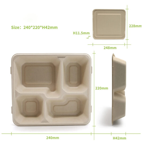 4-Compartment Bagasse Food Container with Lid 4-Compartment Bagasse Food Container with Lid