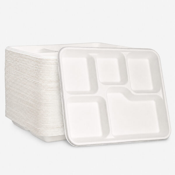 5-Compartment Bagasse-Style Foodservice Tray