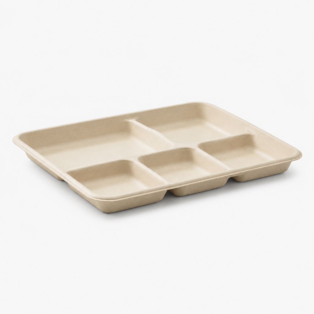 5-Compartment Bagasse-Style Foodservice Tray