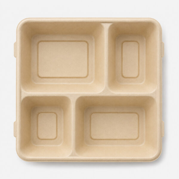 Bagasse 4-Compartment Meal Tray with Lid for Takeout Bagasse 4-Compartment Meal Tray with Lid for Takeout