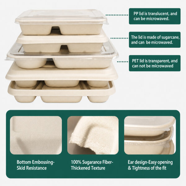 Bagasse 5-Compartment Tray for Foodservice Meals