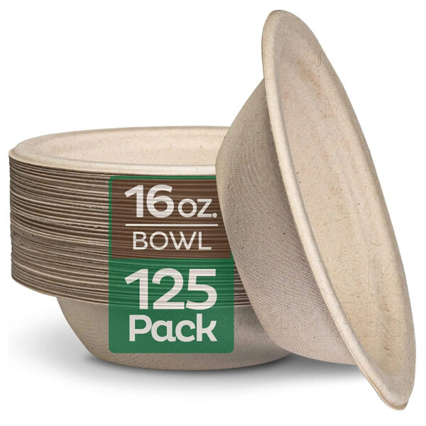 Bagasse Bowl 16 oz with Natural Molded Fiber Look