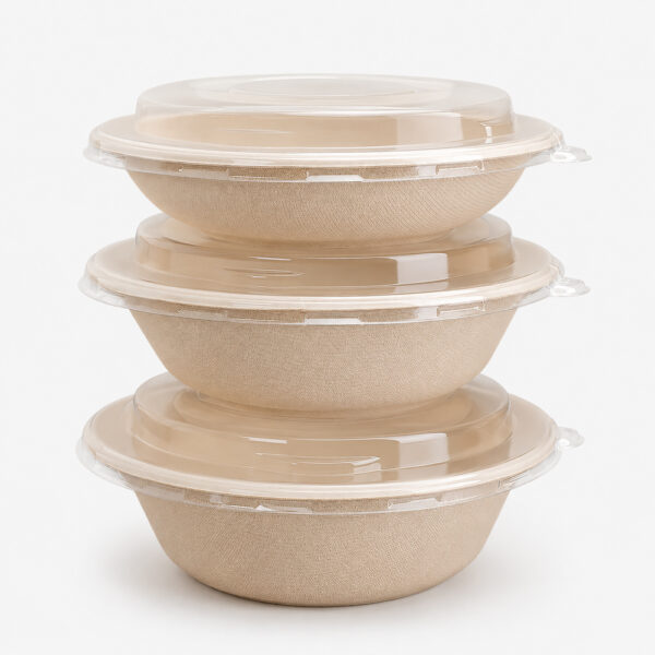 Bagasse Bowl with Clear Fitted Lid for Takeaway Bagasse Bowl with Clear Fitted Lid for Takeaway