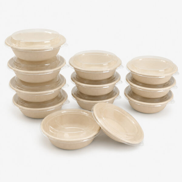 Bagasse Bowl with Clear Fitted Lid for Takeaway Bagasse Bowl with Clear Fitted Lid for Takeaway