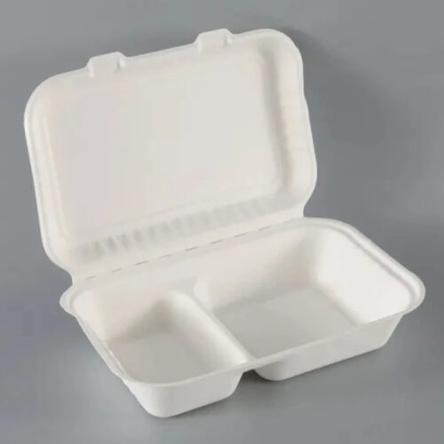 Bagasse Clamshell Box with 2 Compartments for Meals