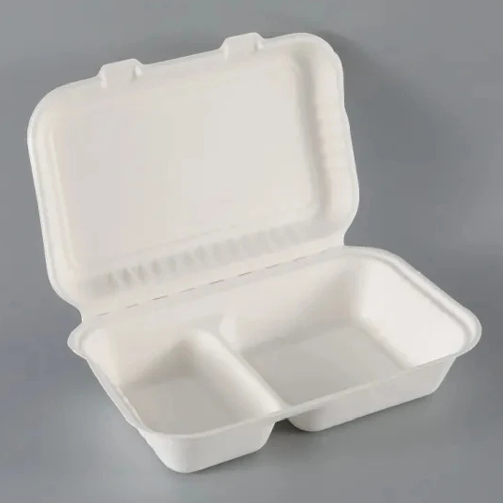 Bagasse Clamshell Box with 2 Compartments for Meals