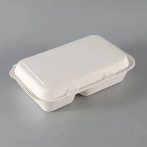 Bagasse Clamshell Box with 2 Compartments for Meals