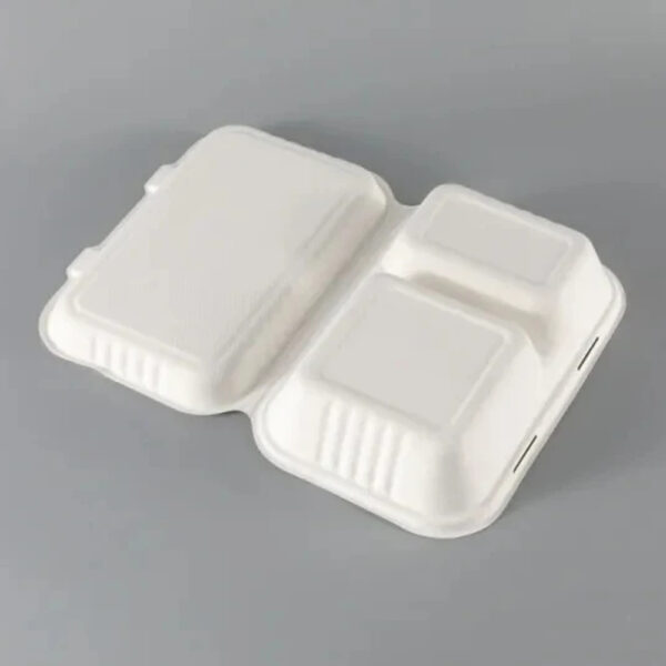 Bagasse Clamshell Box with 2 Compartments for Meals