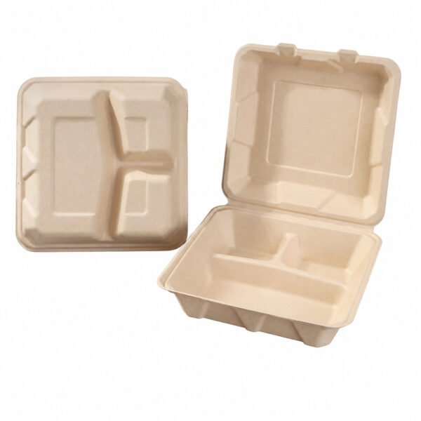 Bagasse Clamshell Box with Compartments for Meals Bagasse Clamshell Box with Compartments for Meals