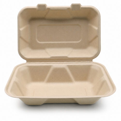 Bagasse Clamshell Food Box for Restaurant Takeout Use