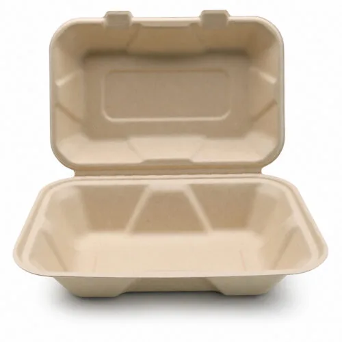 Bagasse Clamshell Food Box for Restaurant Takeout Use