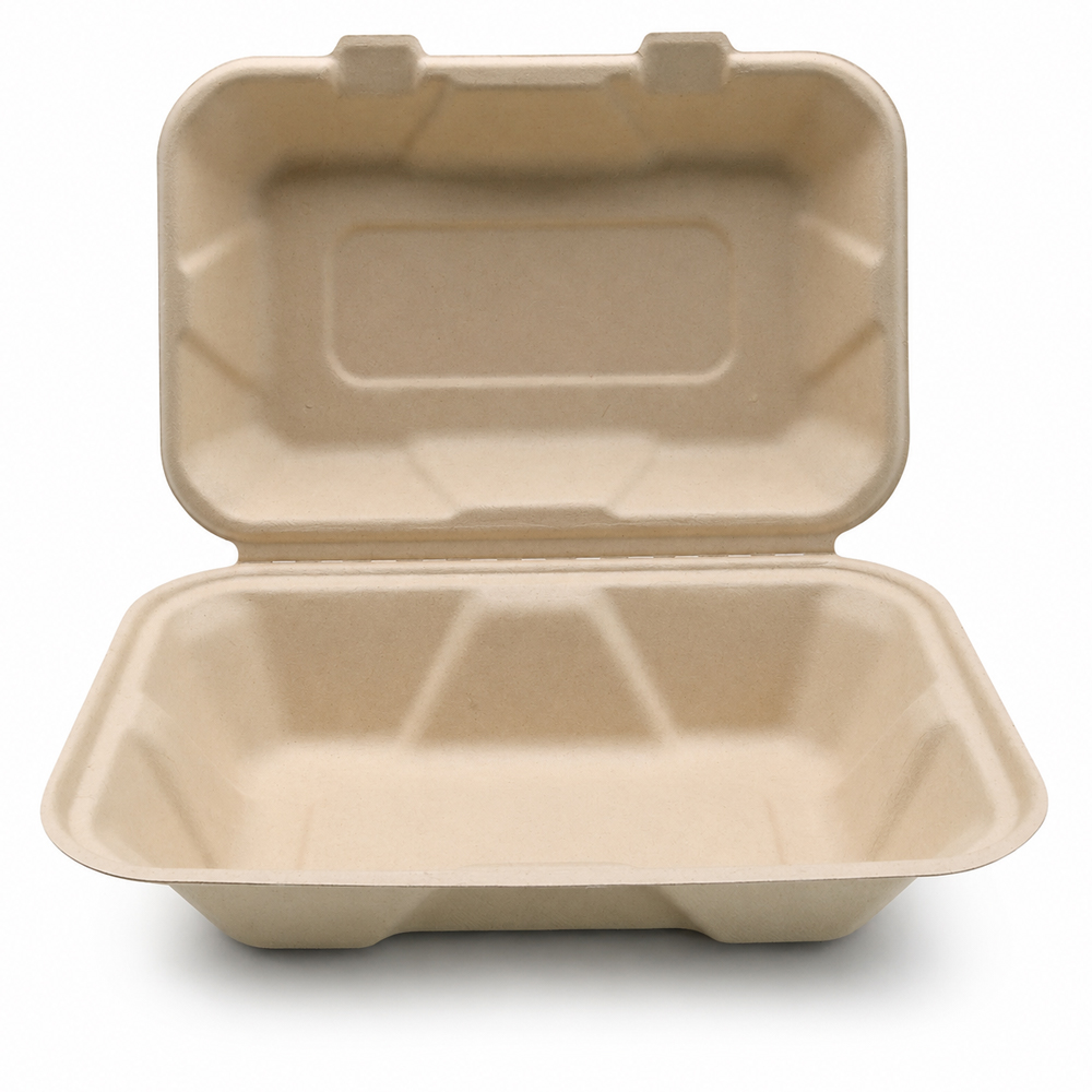 Bagasse Clamshell Food Box for Restaurant Takeout Use