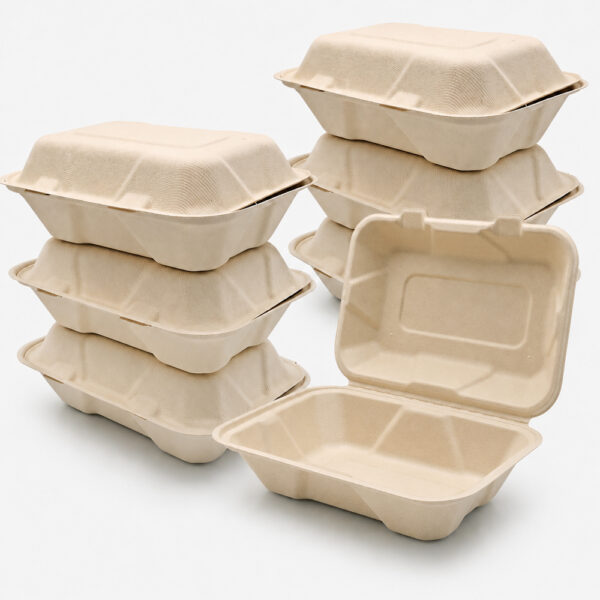 Bagasse Clamshell Food Box for Restaurant Takeout Use Bagasse Clamshell Food Box for Restaurant Takeout Use