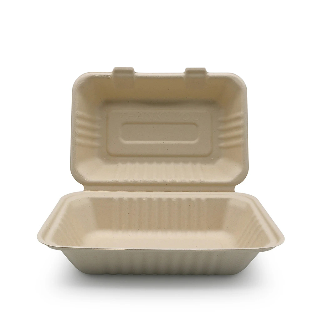 Bagasse Clamshell Takeout Box for Food Packaging