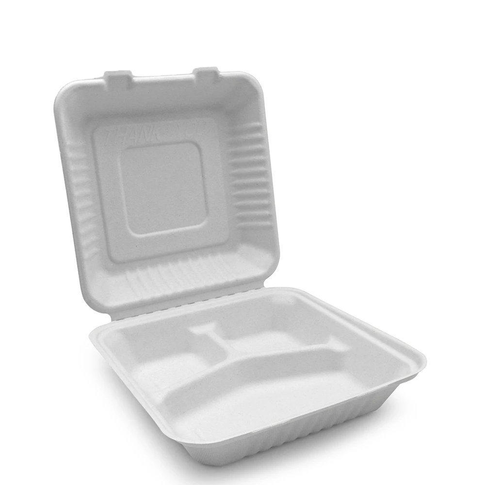 Bagasse Clamshell Takeout Box with Compartments