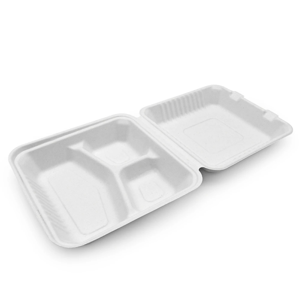 Bagasse Clamshell Takeout Box with Compartments