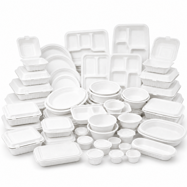 Bagasse Clamshell Takeout Box with Compartments