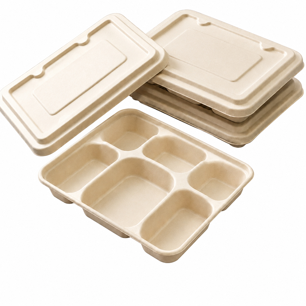 Bagasse Compartment Food Container with Lid Options