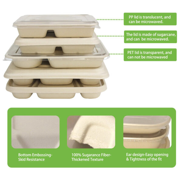 Bagasse Compartment Food Container with Lid Options Bagasse Compartment Food Container with Lid Options