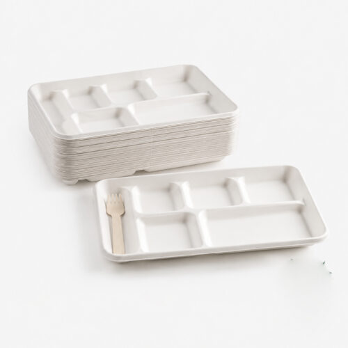Bagasse Compartment Tray with Cutlery Slot