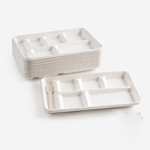 Bagasse Compartment Tray with Cutlery Slot