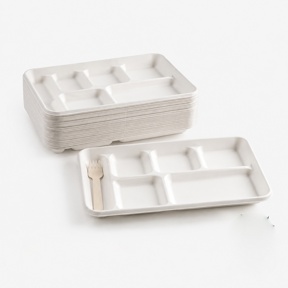 Bagasse Compartment Tray with Cutlery Slot