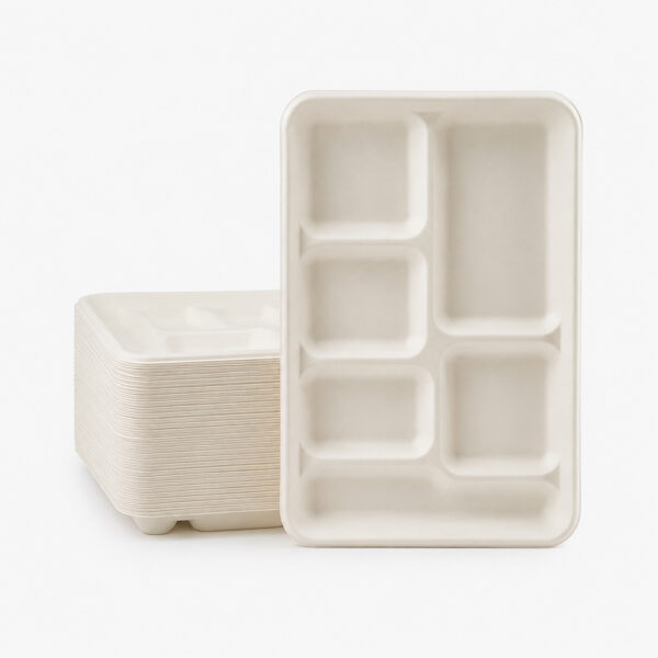 Bagasse Compartment Tray with Cutlery Slot