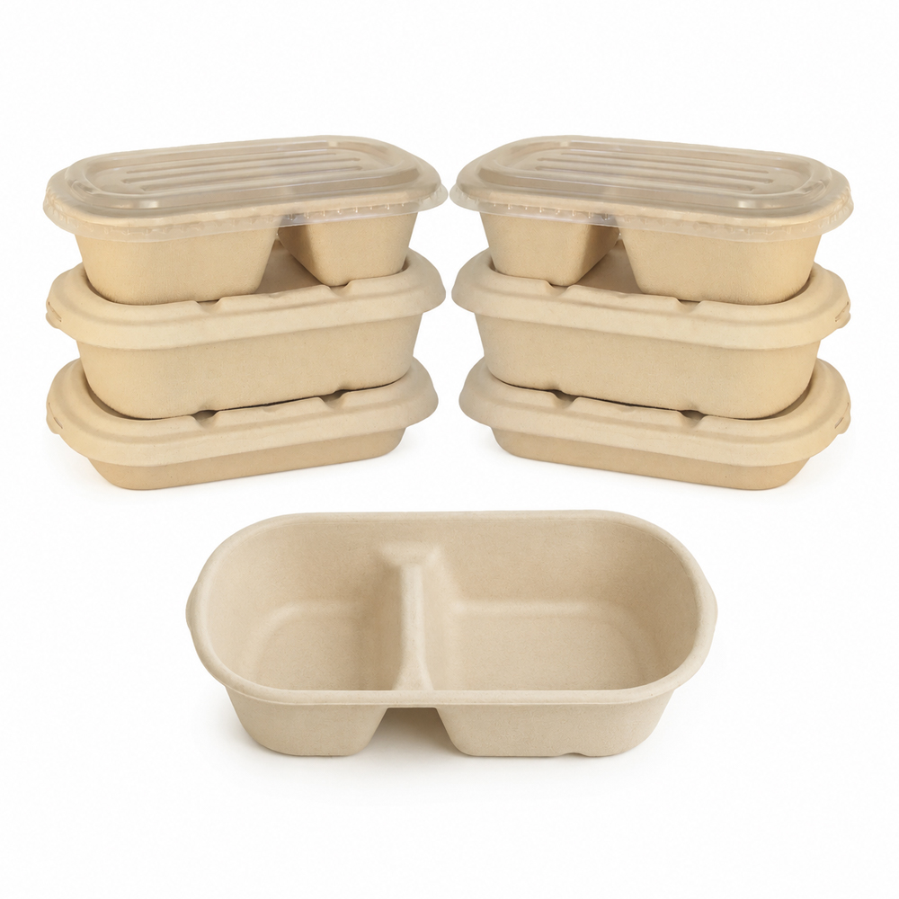 Bagasse Food Container with Separate Lids for Meals