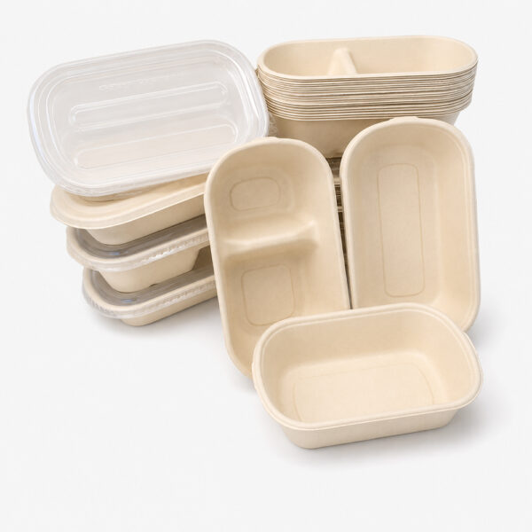 Bagasse Rectangular Meal Pan with Lid Options Bagasse Rectangular Meal Pan with Lid Options