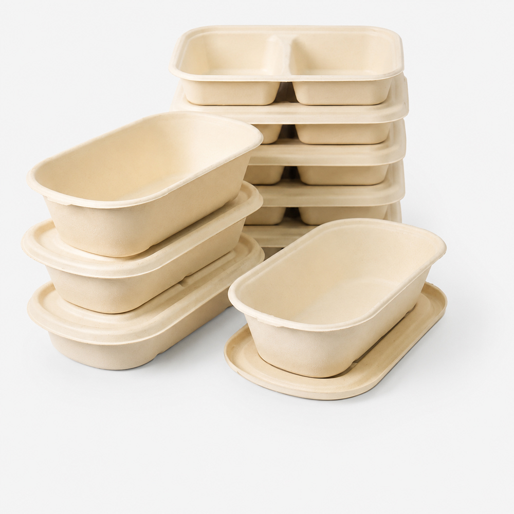 Bagasse Rectangular Meal Pan with Lid Options