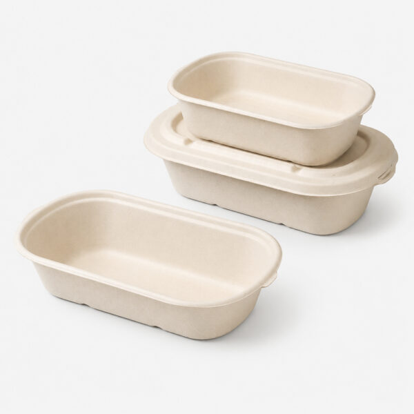 Bagasse Rectangular Meal Pan with Lid Options Bagasse Rectangular Meal Pan with Lid Options