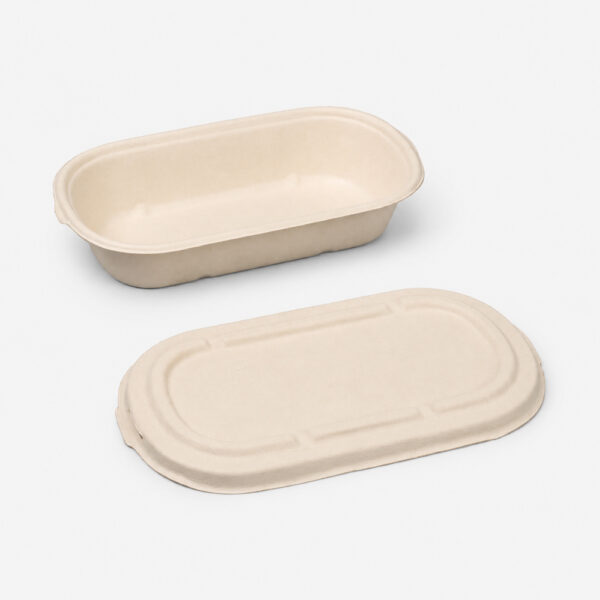 Bagasse Rectangular Meal Pan with Lid Options Bagasse Rectangular Meal Pan with Lid Options