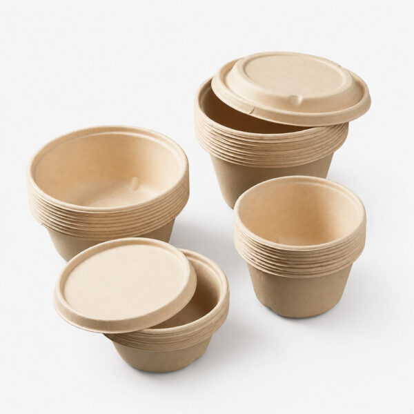 Bagasse Round Bowl Set with Separate Lids