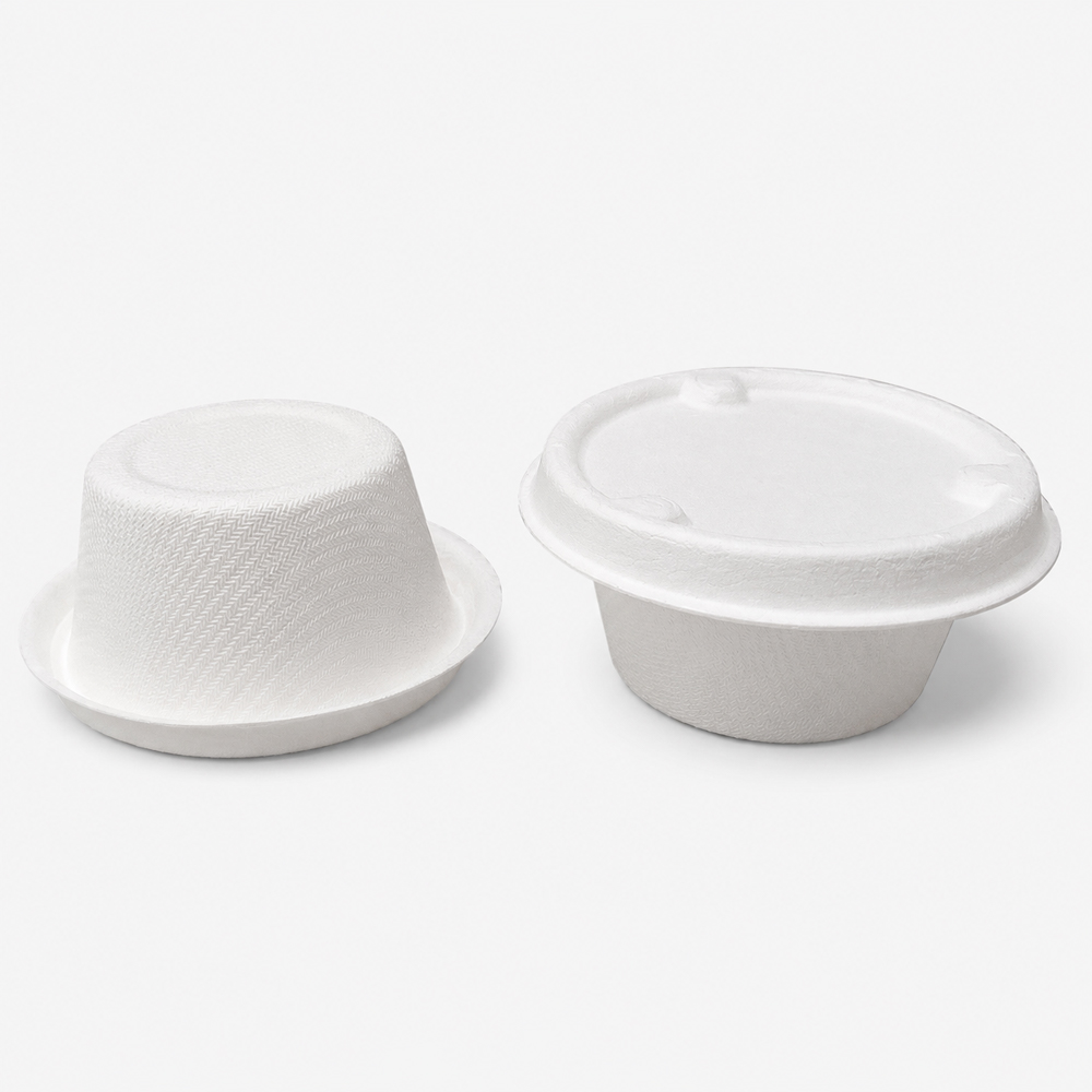 Bagasse Sauce Cup with Fitted Fiber Lid