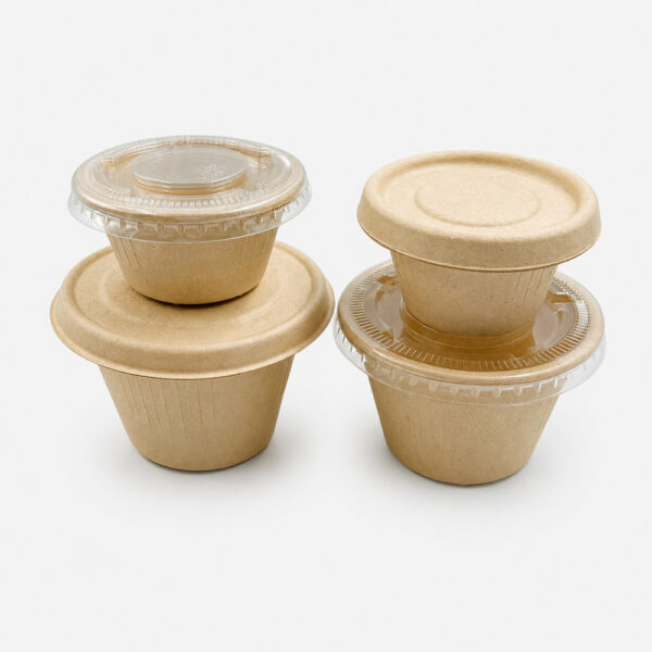 Bagasse Sauce Cup with Fitted Lid Options