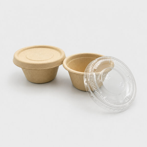 Bagasse Sauce Cup with Fitted Lid Options