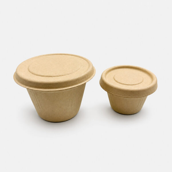 Bagasse Sauce Cup with Fitted Lid Options