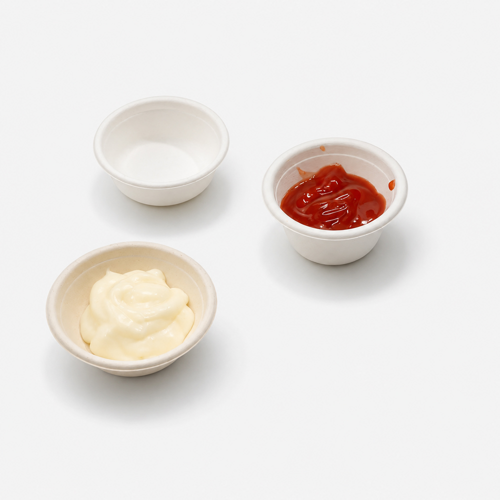 Bagasse Sauce Cup with Fitted Lid for Condiments