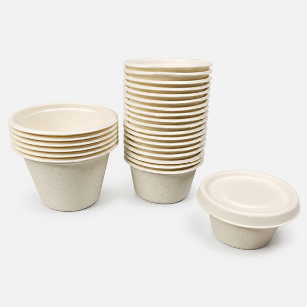 Bagasse Sauce Cup with Fitted Lid for Condiments