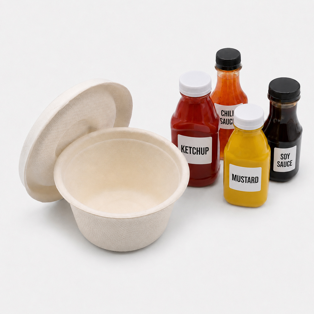 Bagasse Sauce Cup with Lid for Takeaway Condiments