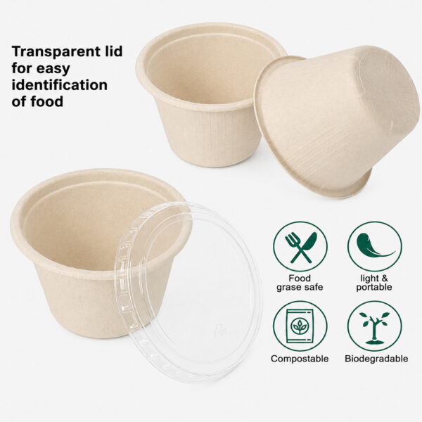Bagasse Sauce Cup with PET and Fiber Lid Options