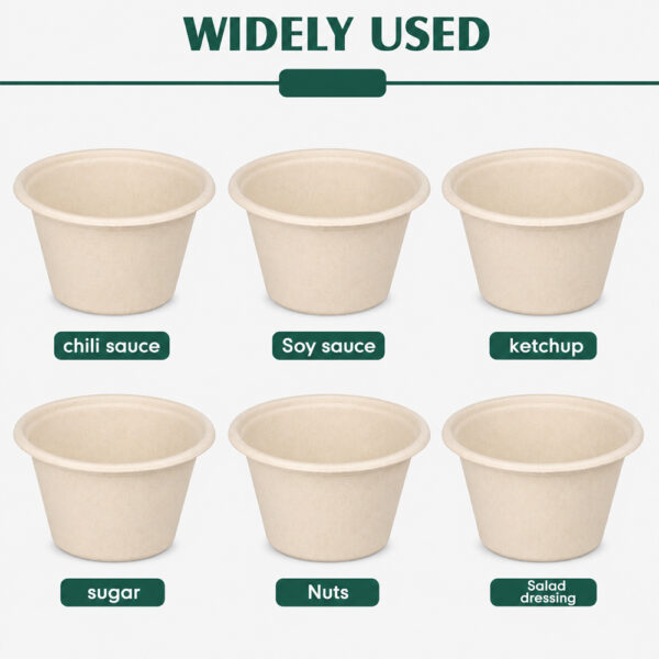 Bagasse Sauce Cup with PET and Fiber Lid Options