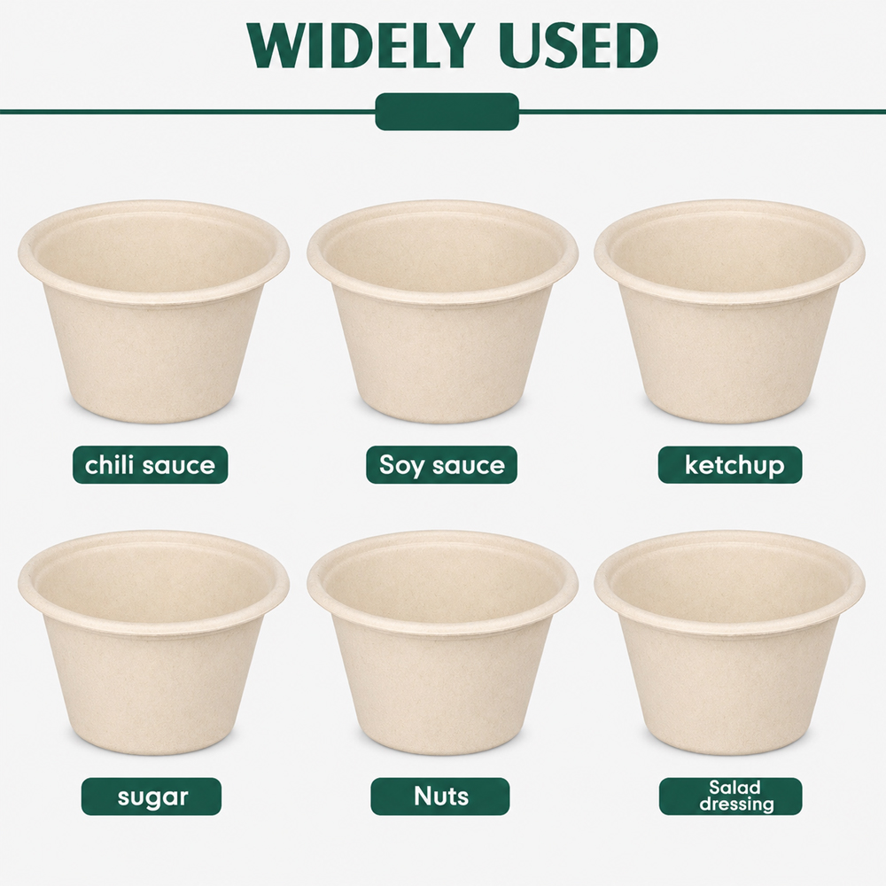 Bagasse Sauce Cup with PET and Fiber Lid Options