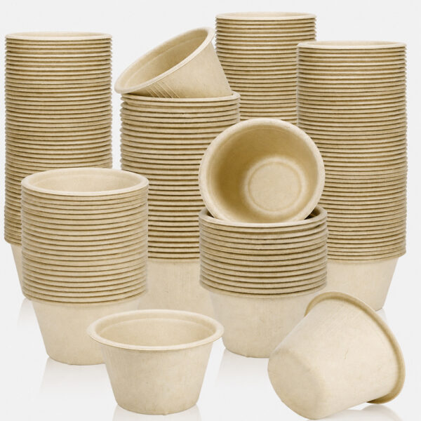 Bagasse Sauce Cup with PET and Fiber Lid Options